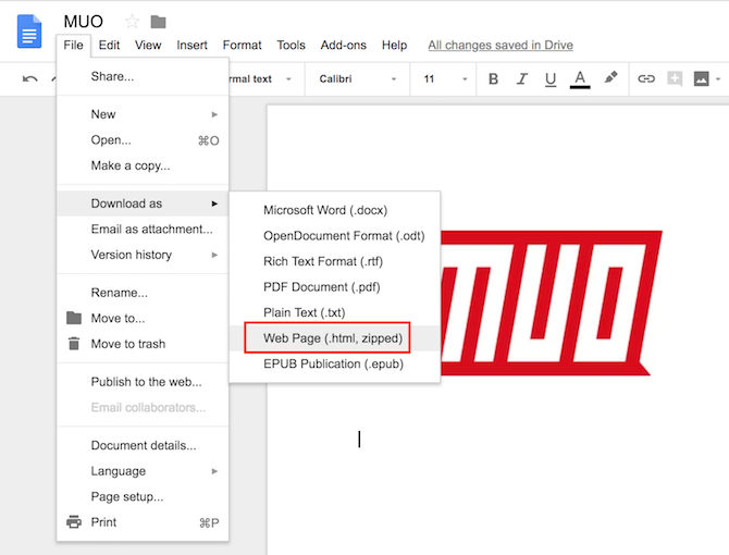 Download menu-bar in Google Docs