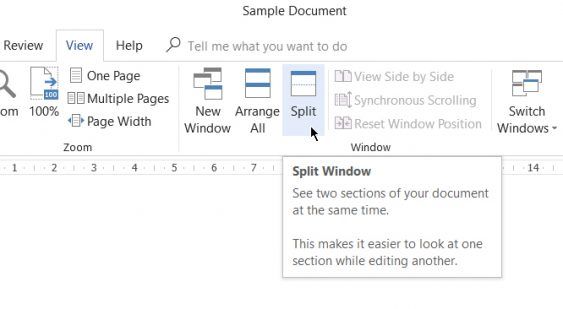 Microsoft Word-Split Window