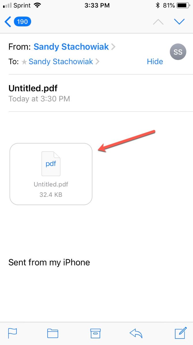 iPhone PDF in email