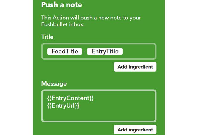 IFTTT RSS and Pushbullet applet