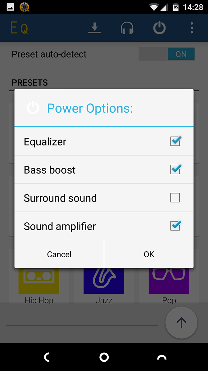 Android Equalizer Power Options