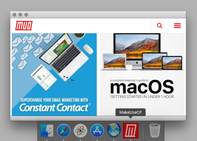 MakeUseOf as a Mac desktop app with Fluid