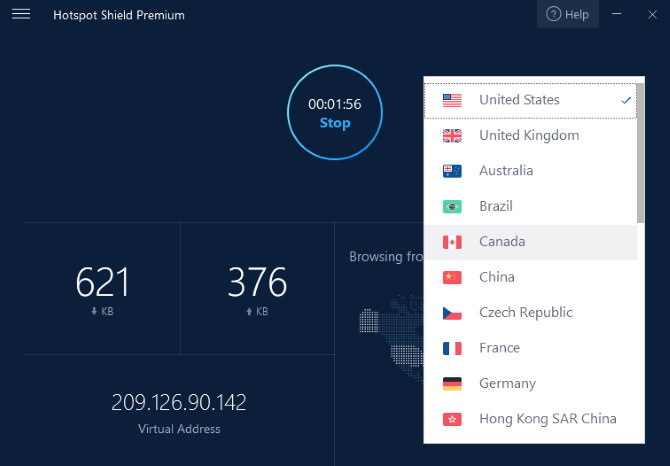 Hotspot Shielf provides VPN servers in 25 countries
