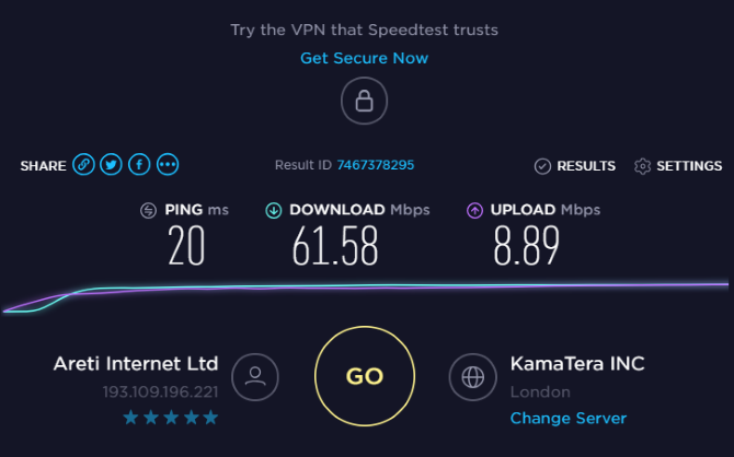 Use speedtest.net to test the speed of your VPN