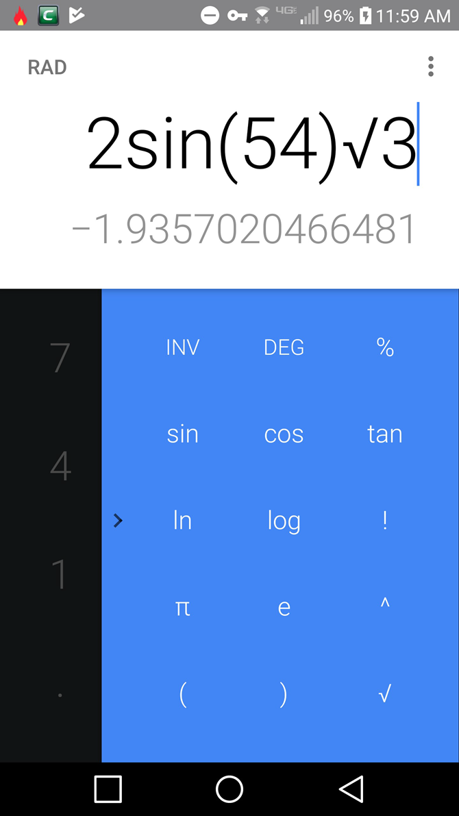 Equation in Google Calculator app