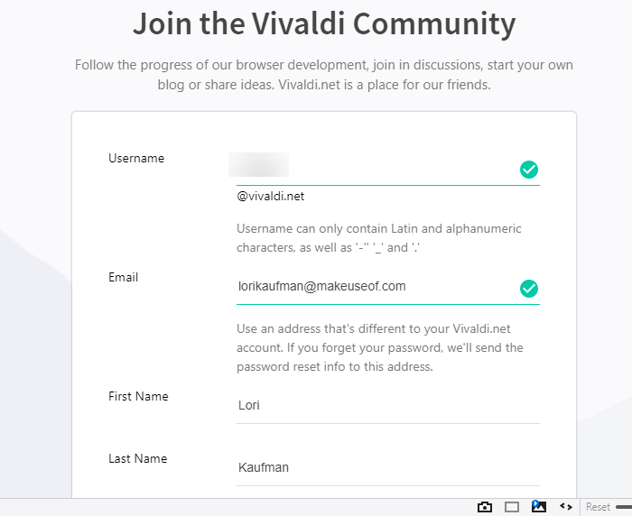Sign up for a Vivaldi.net account