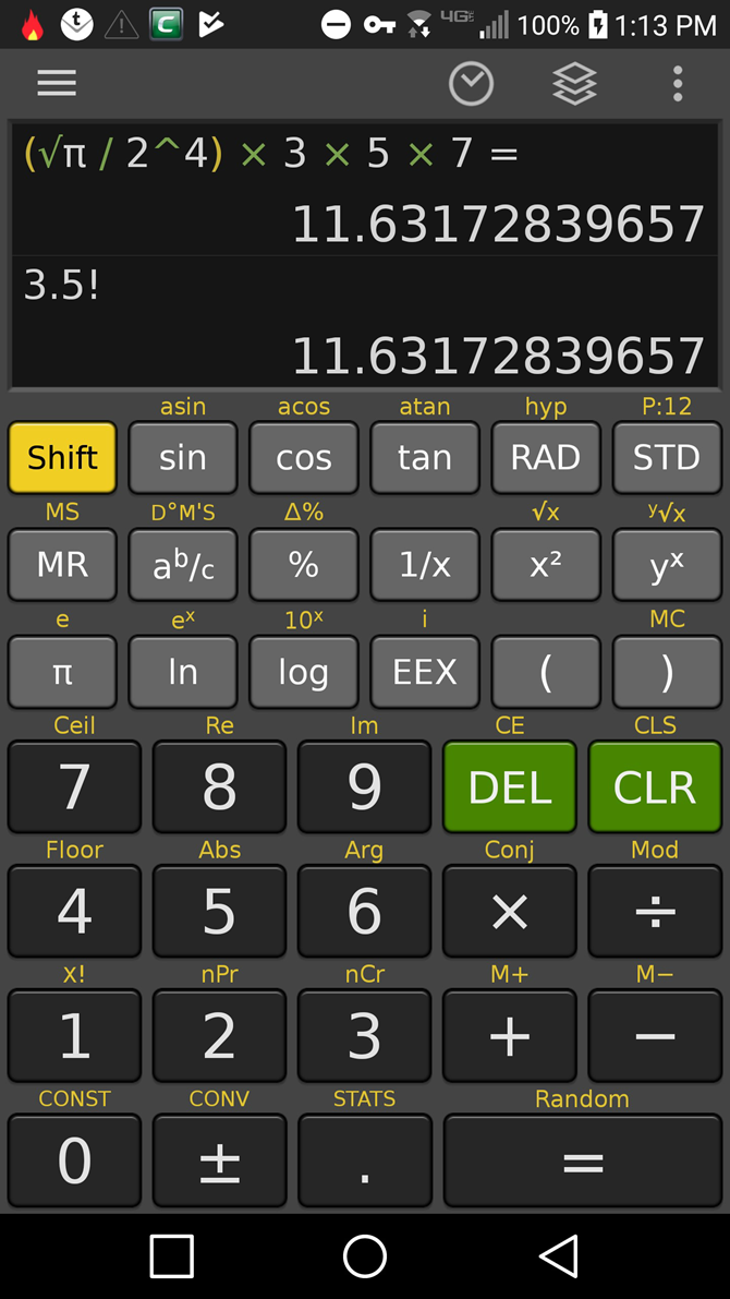 Equation in CalcTastic Scientific Calculator
