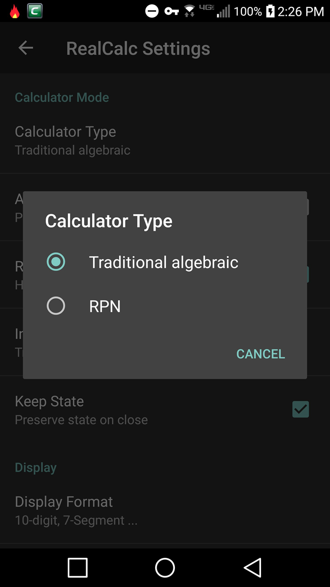 Calculator Type in RealCalc