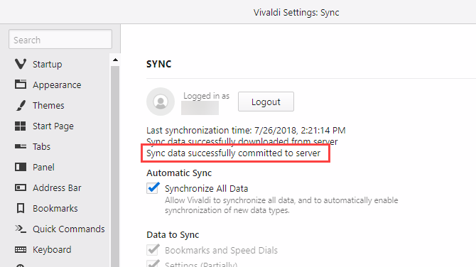 Sync data successfully committed to server in Vivaldi