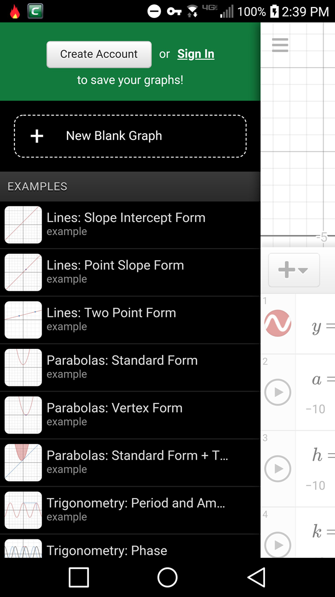 Sample graphs in Desmos Graphing Calculator