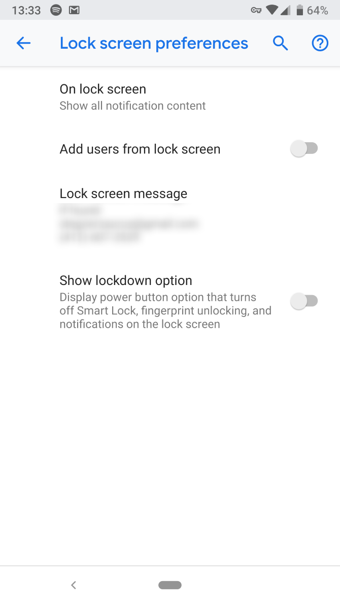 Android Pie Lockdown Option