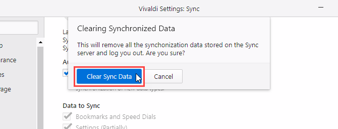 Clearing Synchronized Data dialog box in Vivaldi