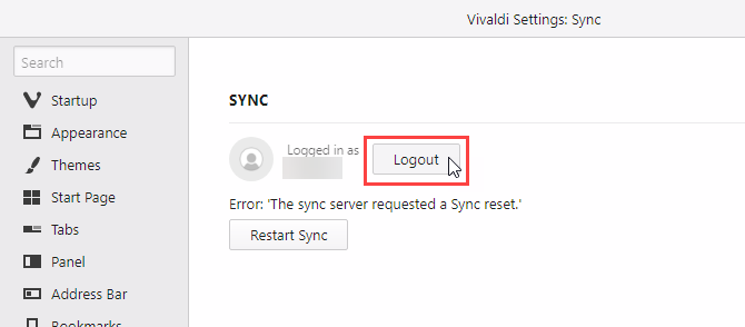 Click Logout in Vivaldi on another computer