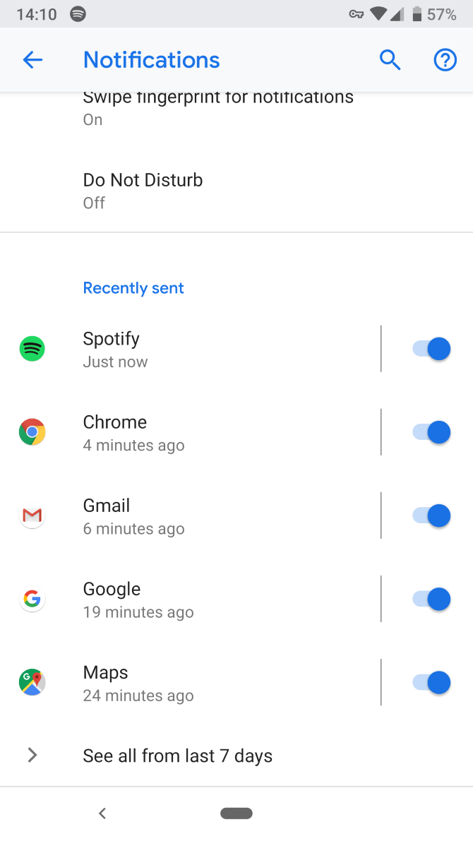 Android Pie Recent Notifications