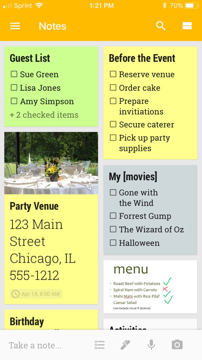 Google Keep Mobile Notes