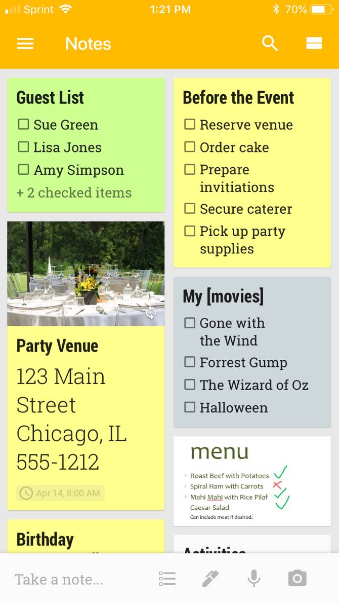Google Keep mobile notes