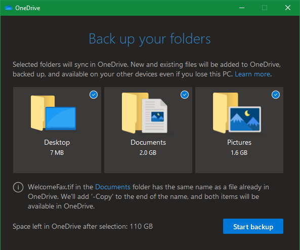 OneDrive Backup Folders
