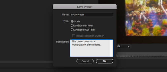 how to save and reopen an effect preset adobe premiere pro