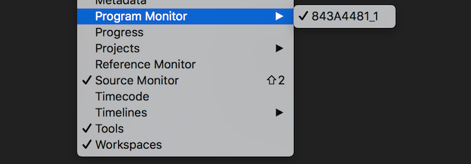 Premiere Pro program monitor menu items