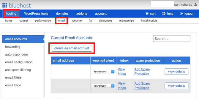 Create an Email Account Bluehost
