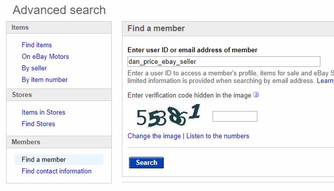 Search for a User on eBay