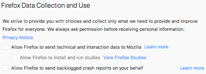 firefox disable data collection