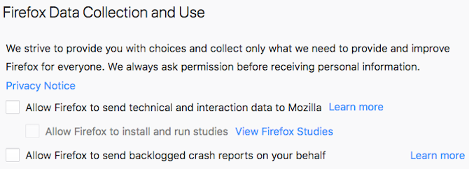 firefox dezactivează colectarea datelor