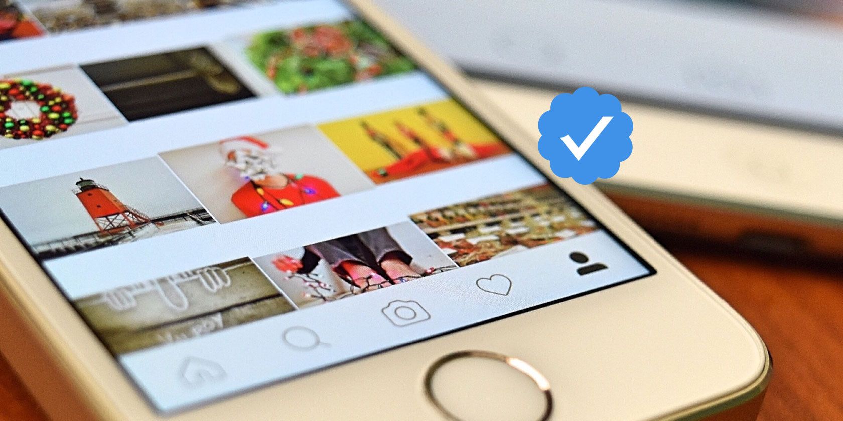 iPhone showing the Instagram app with a Verified check superimposed 