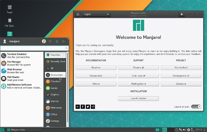 This is a screen capture of Manjaro Linux
