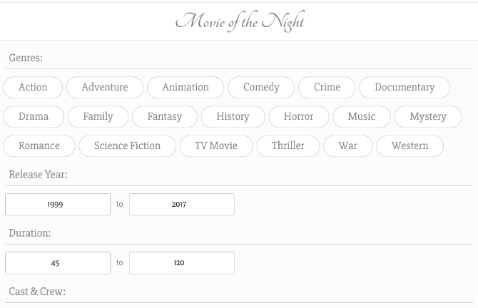 simplest movie recommendation site movieofthenight