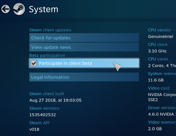 Join the Steam beta program in Big Picture mode