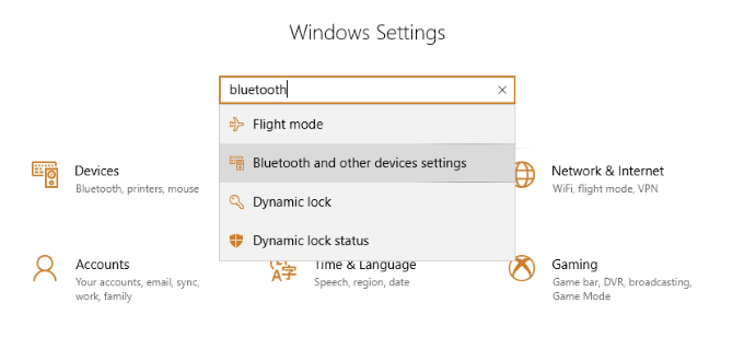 Search for Bluetooth settings on Windows