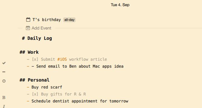 Notes view in NotePlan app on macOS