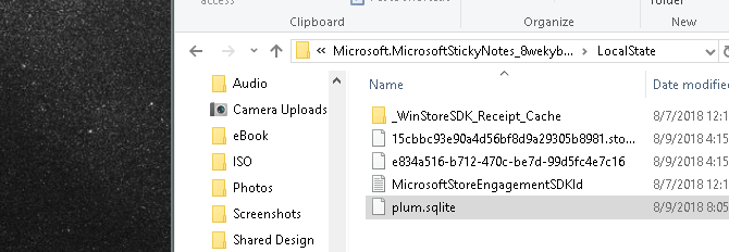 Windows 10 Sticky Notes storage file