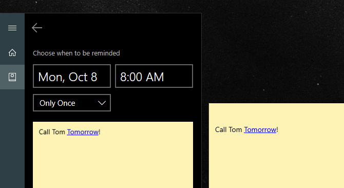 Cortana reminder from Sticky Note Windows 10
