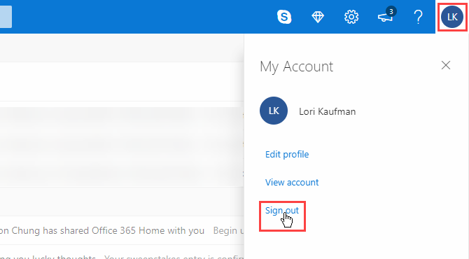 Sign out of Outlook.com