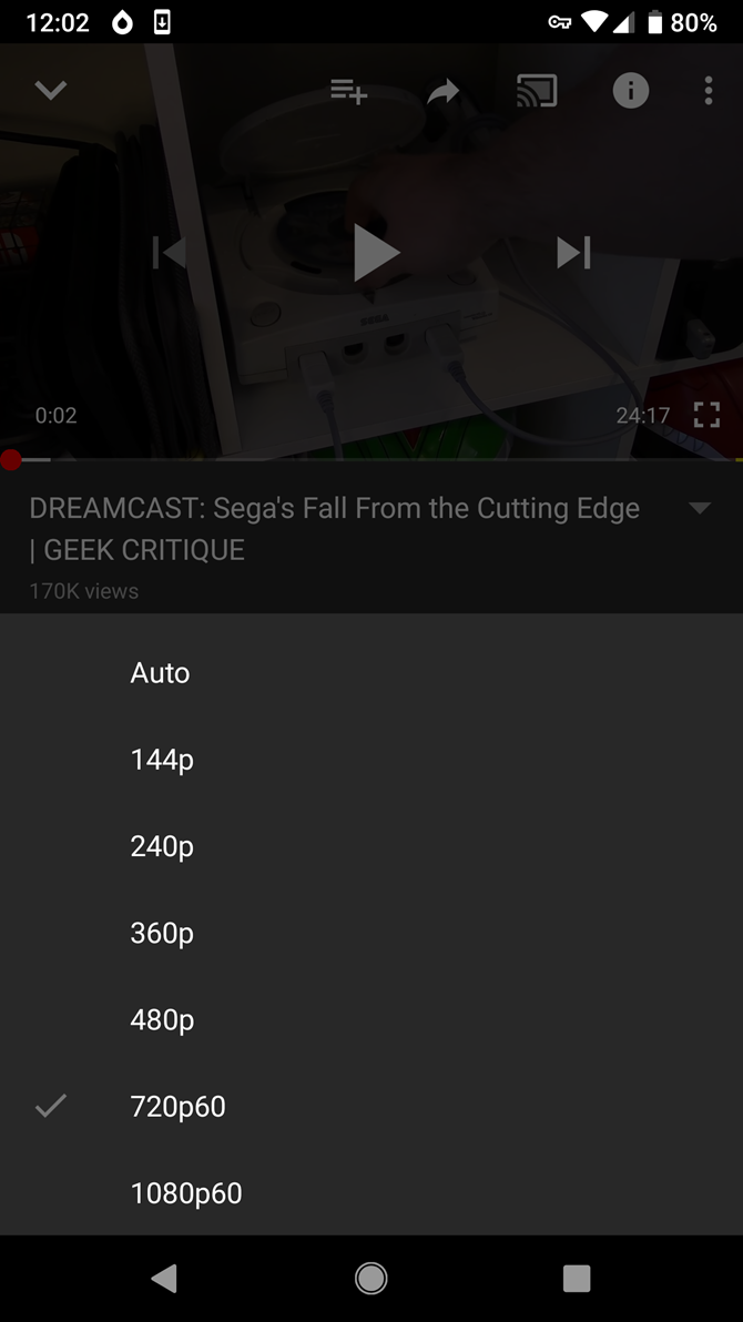 YouTube Quality Options