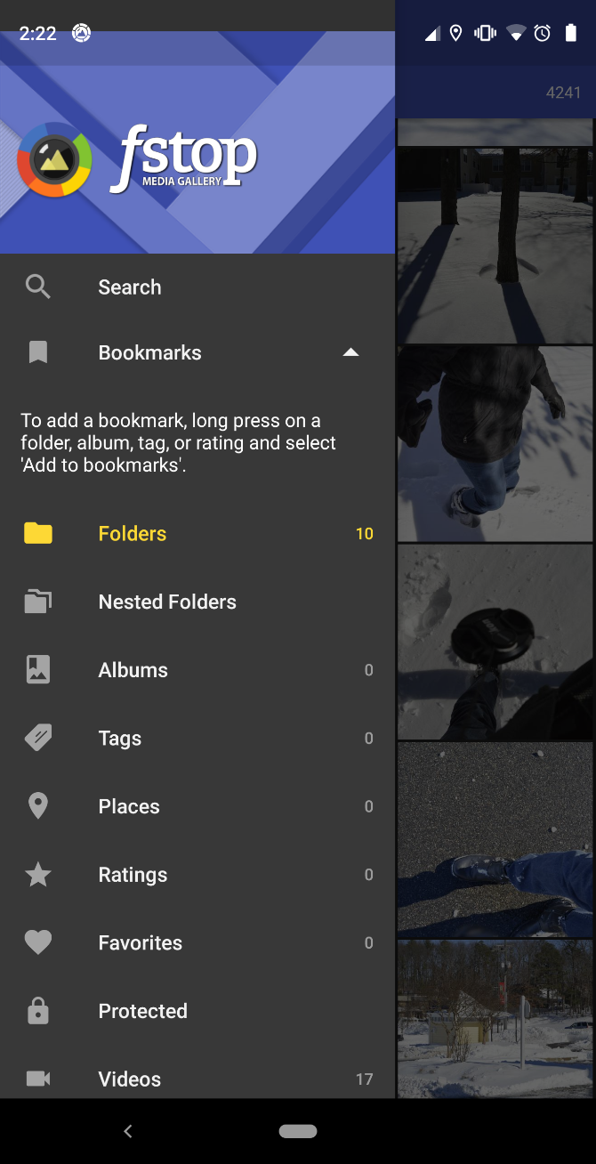 Navigation panel in F-Stop app for Android