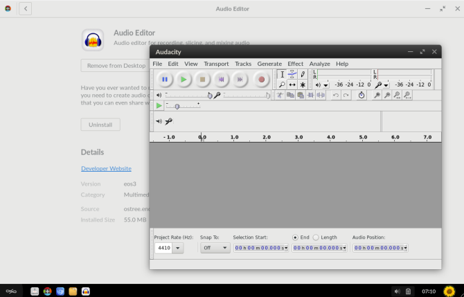 VLC audio editor open on the Endless OS desktop