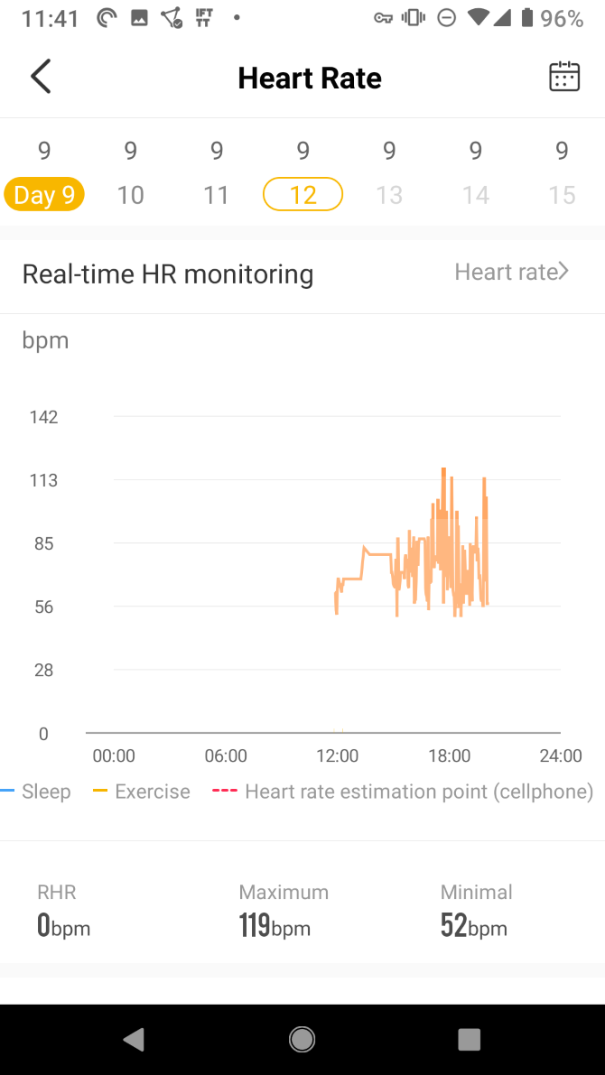 Lenovo Watch App Heart Rate Data Screenshot