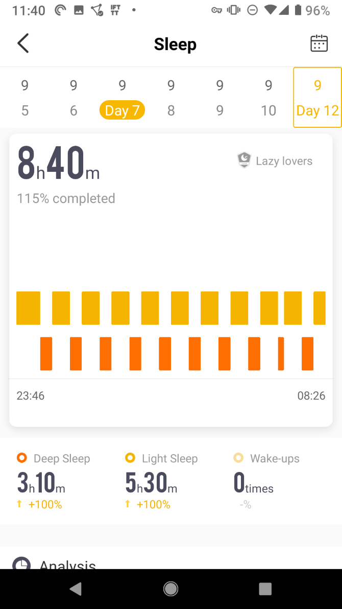Lenovo Watch App Sleep Data Screenshot