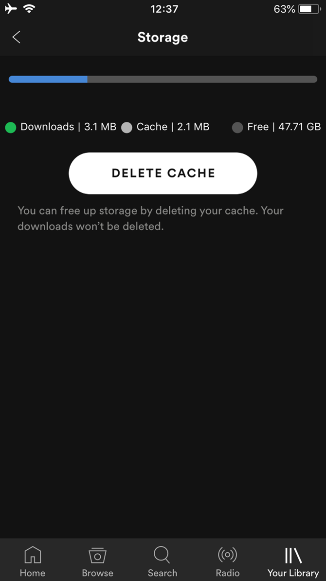 Spotify-iOS- مسح ذاكرة التخزين المؤقت