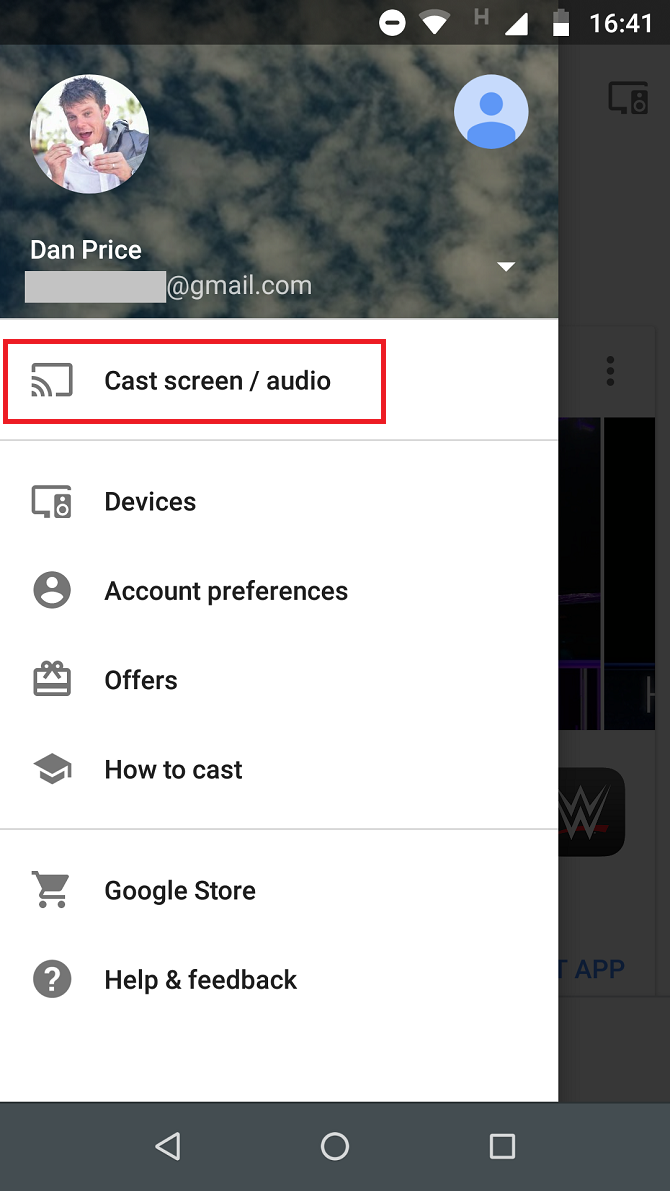 google home app choose cast screen option