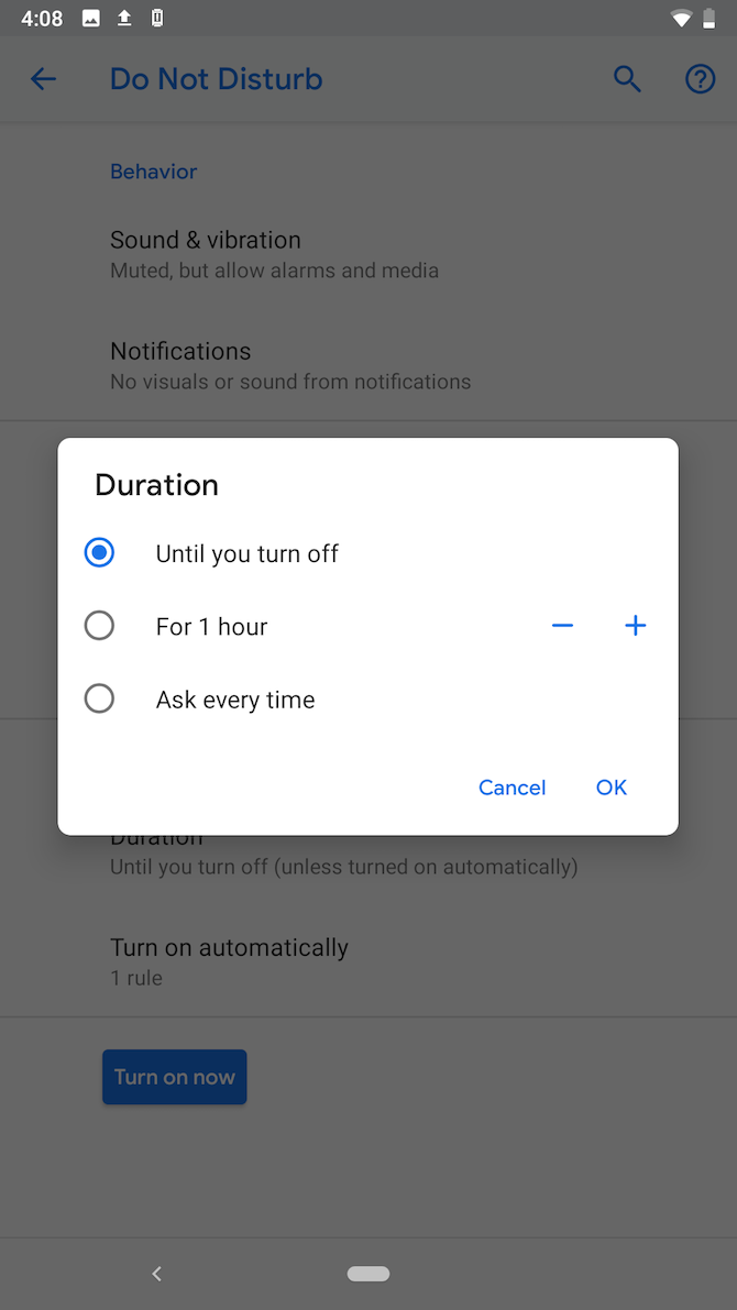 Do Not Disturb Duration Settings In Android