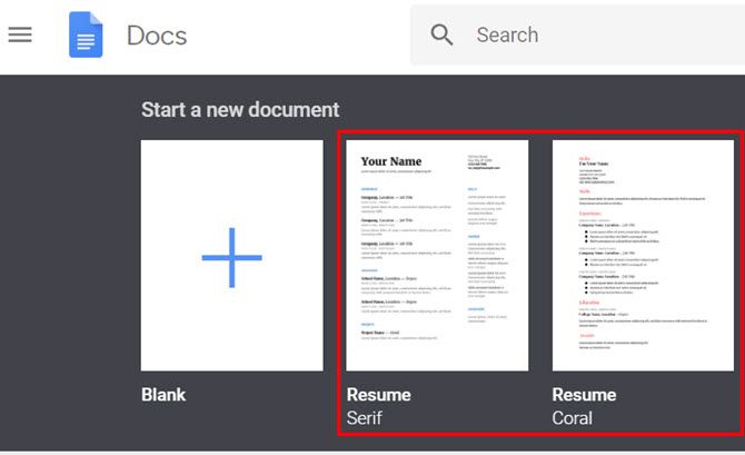 google docs resume templates