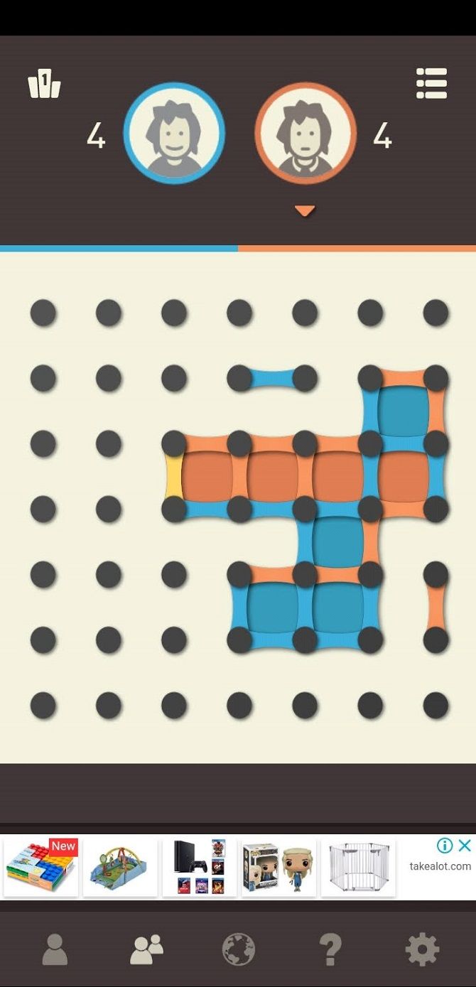 dots and boxes with two players