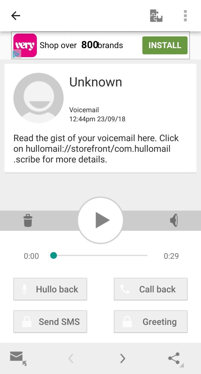 HulloMail Android Visual Voicemail Message