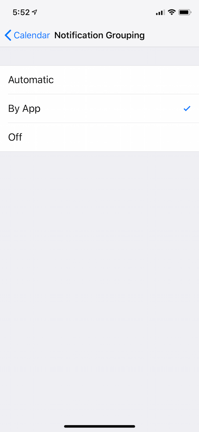 تنظیمات گروه بندی اعلان iOS روشن یا خاموش است