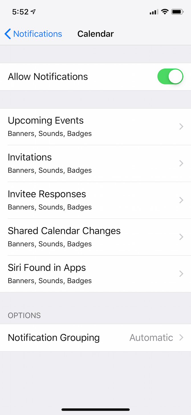 تنظیمات گروه بندی اعلان iOS