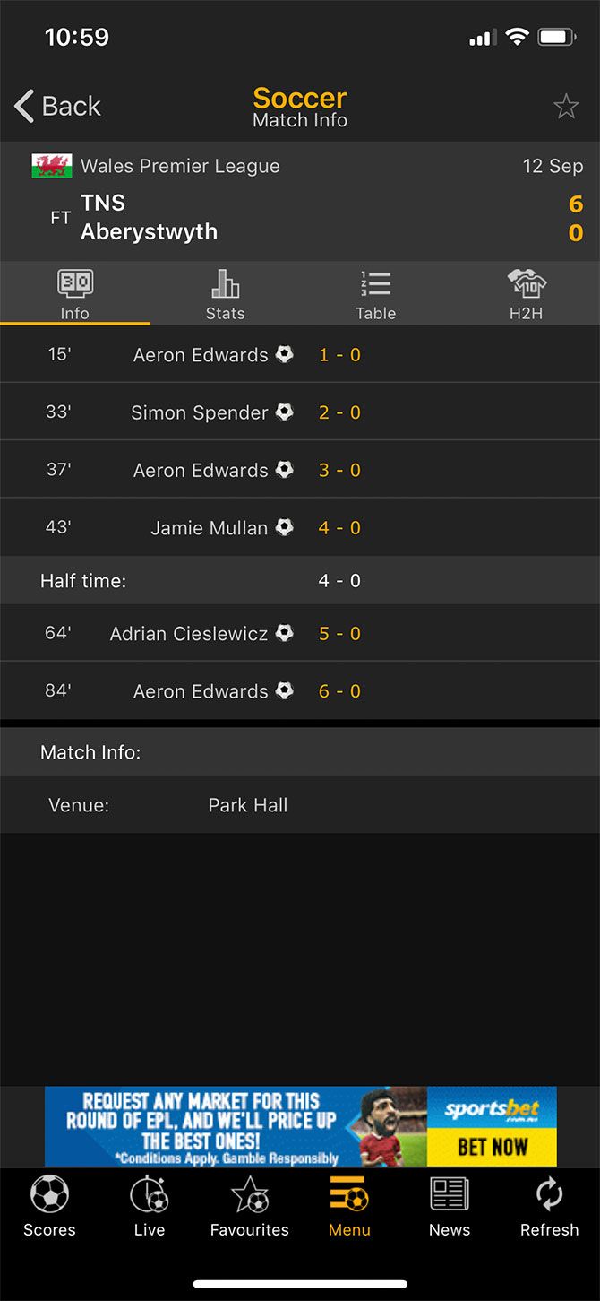 LiveScore for iPhone 2